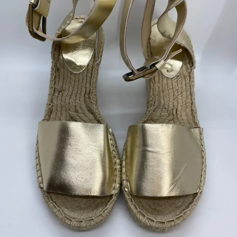NIB Soludos Gold leather espadrille wedge Size 8